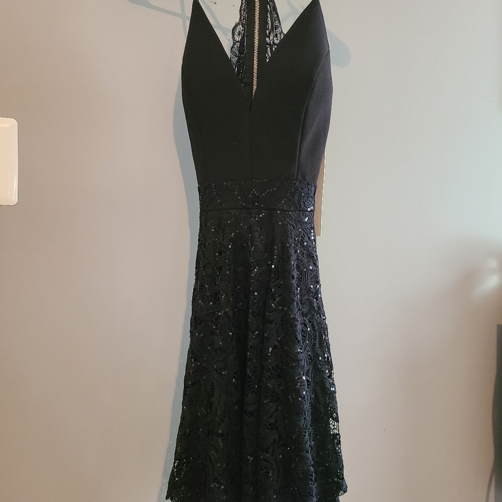 Black XS Sleeveless Lace Bralette Fit and Flare Dress - Honey and Rosia
